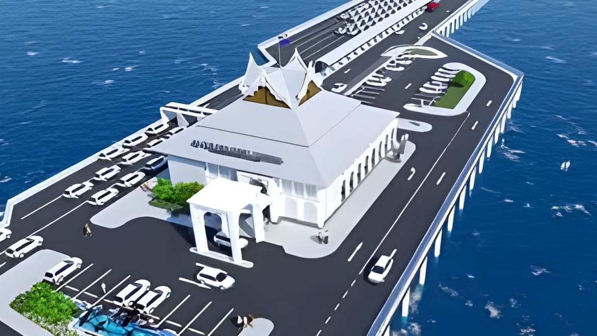 Ao Por ferry pier: Phuket to Krabi by sea on the new Andaman Ring 2 Render of the Ao Por ferry pier terminal with its tiered Thai roof