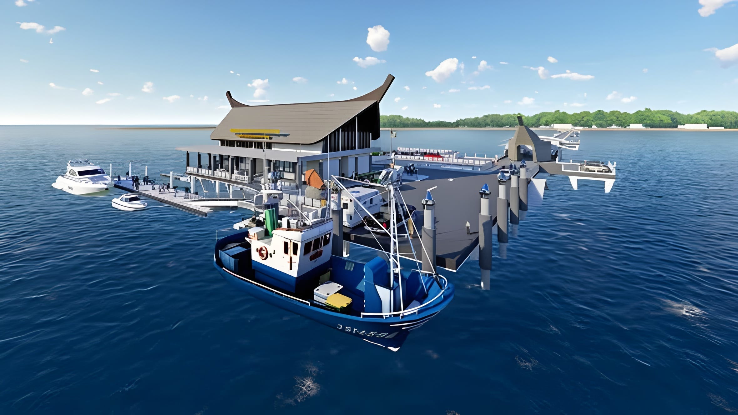 Ao Por ferry pier: Phuket to Krabi by sea on the new Andaman Ring 1 Render of the rebuilt Chong Lat pier on Koh Yao Yai